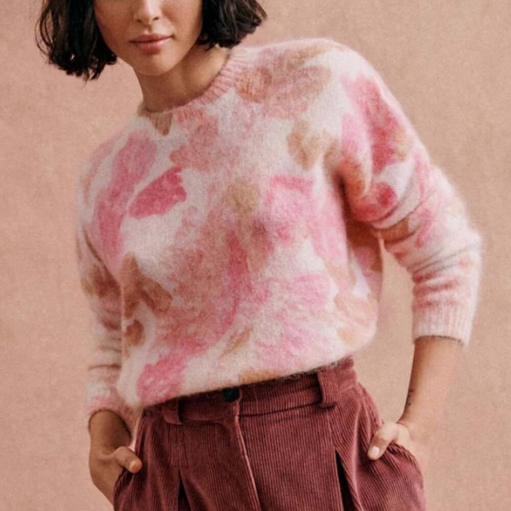Sezane May Jumper - Pink Flowers Sweater French Kid Mohair Causal Knit XS/S